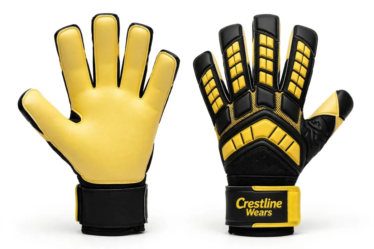 Crestline Wears Volt Guard black and yellow finger save goalkeeper gloves with finger protection spines